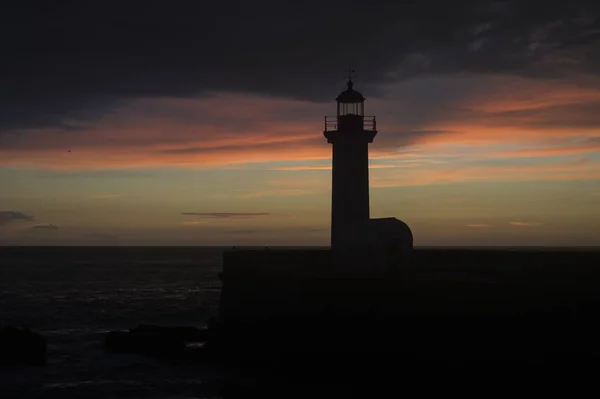 Une Vue Panoramique Farol Senhora Luz Porto Portugal Dans Obscurité — Photo