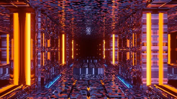 Ilustracja Renderowania Futurystycznym Sci Niebieskie Światła Techno Tworząc Tunel Chłodne — Zdjęcie stockowe