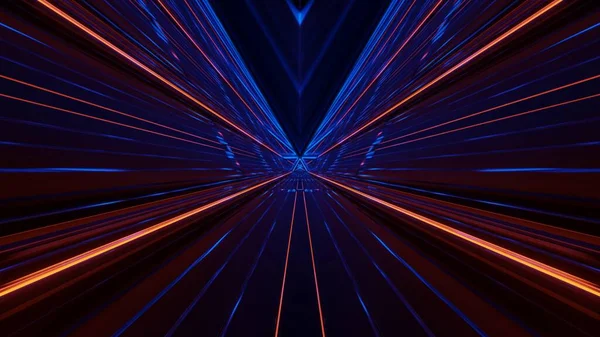 Vykreslující Ilustrace Futuristické Scifi Tunelové Chodby Modrými Oranžovými Neonovými Světly — Stock fotografie