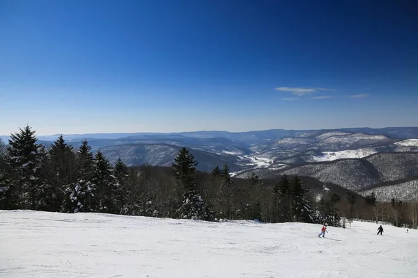 Горизонтальний Знімок Снігового Пейзажу Знятого Вершині Гори Снігоступів Snowshoe Ski — стокове фото