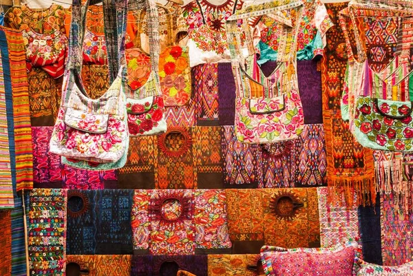 Beautiful Shot Rugs Bags Chichicastenango Market — Stock Photo, Image