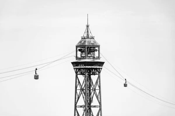 Una Foto Scala Grigi Della Torre Del Tram Aereo Barcellona — Foto Stock