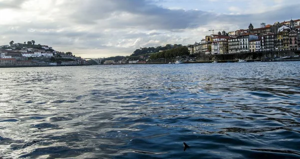 Foto Panoramica Fiume Douro Sotto Cielo Nuvoloso Oporto Portogallo — Foto Stock