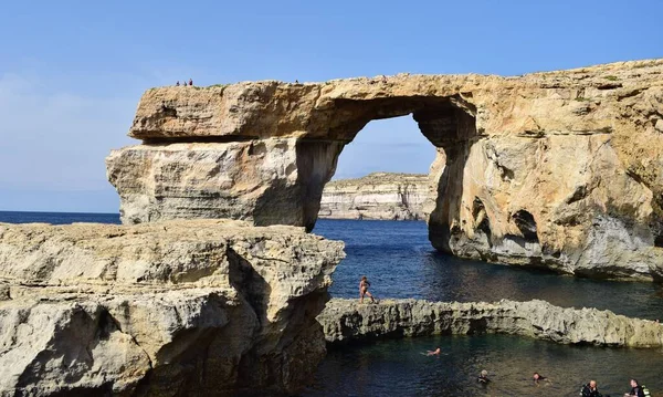 Dwejra Gozo Malta Oct 2014 Azure Window Arco Natural Formado — Fotografia de Stock