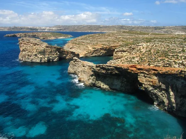 Comino Malta April 2014 Blick Auf Das Wunderschöne Blaue Und — Stockfoto
