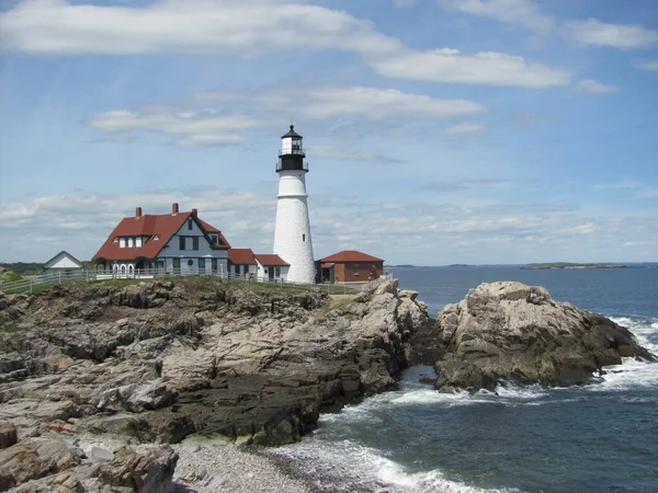 Portland Head Light Faro Histórico Cape Elizabeth Maine Faro Encuentra — Foto de Stock