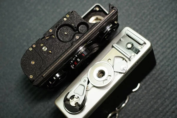 Silver Vintage Rollei Analog Film Photo Camera Carl Zeiss Tessar — Stock Photo, Image