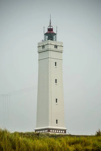 Farol Branco Alto Blvandshuk Fyr Blvand Dinamarca — Fotografia de Stock