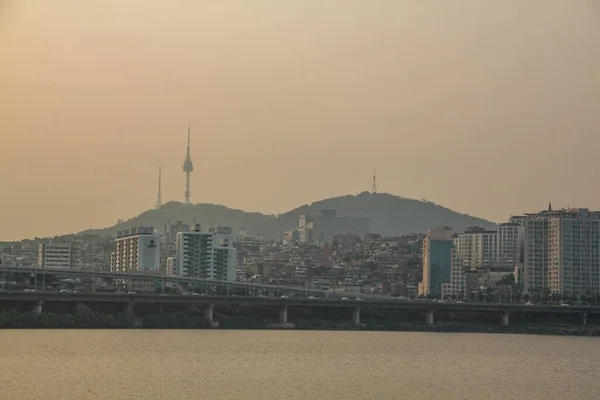 Áreas Urbanas Perto Costa Seul Coreia Sul Durante Pôr Sol — Fotografia de Stock