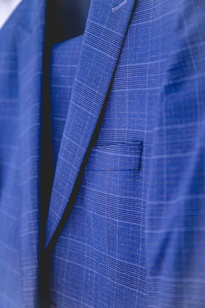 Vertical Closeup Shot Blue Tuxedo Wedding — Stock Photo, Image