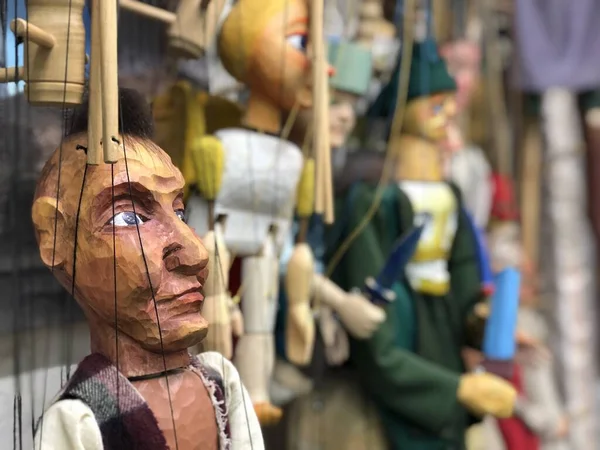 Praga República Checa Diciembre 2018 Marionetas Tradicionales Madera Checa Talladas — Foto de Stock