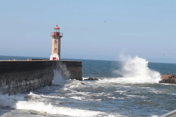 Uno Scatto Mozzafiato Del Faro Felgueiras Lungo Oceano Catturato Oporto — Foto Stock