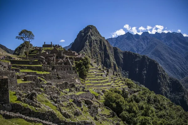 Cusco Peru Daki Machu Picchu Nun Tarihi Tapınağının Manzaralı Manzarası — Stok fotoğraf
