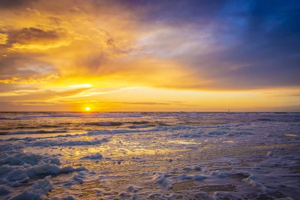 Beau Cliché Ciel Coloré Coucher Soleil Près Phare Urk Sur — Photo