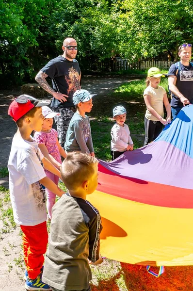 Bolechowko Poland May 2020 Children Adults Standing Colorful Circle Shaped — Stock Photo, Image