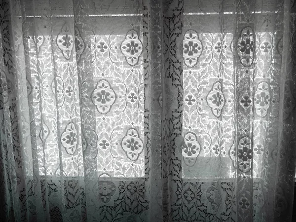 Closeup Shot White Mesh Curtain Lights — Stock Photo, Image