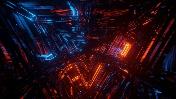 Рендеринг Оранжевым Синим Лазерным Светом Черном Космическом Фоне — стоковое фото