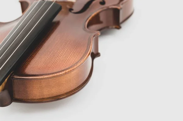 Närbild Bild Toppen Akustisk Violin Isolerad Vit Bakgrund — Stockfoto