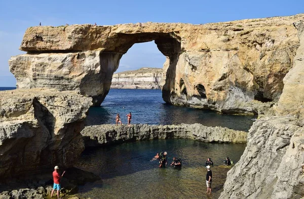 Dwejra Gozo Malta Oct 2014 Azure Window Arco Natural Formado — Fotografia de Stock