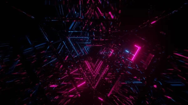 A 3D rendering with pink and blue laser lights in a black cosmic background