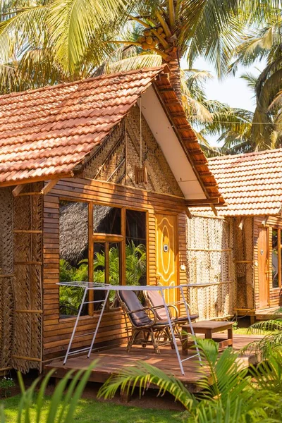 Piękne Eko Domki Wykonane Bambusa Liści Kokosowych Przechwyconych Goa Indie — Zdjęcie stockowe