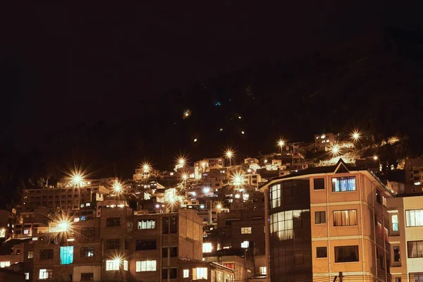 Uma Foto Luzes Construção Noite — Fotografia de Stock