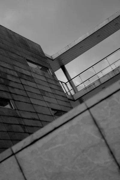 Eine Vertikale Graustufenaufnahme Von Der Außenseite Eines Gebäudes — Stockfoto
