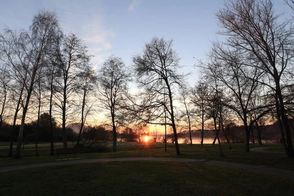 Uma Foto Hipnotizante Pôr Sol Belo Parque — Fotografia de Stock