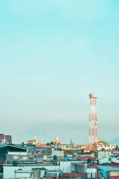 Colpo Aereo Verticale Tetti Costruzione Torre Perforazione — Foto Stock