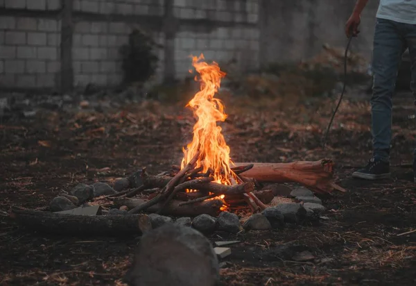 Selective Focus Shot Campfire Park — Stock Photo, Image