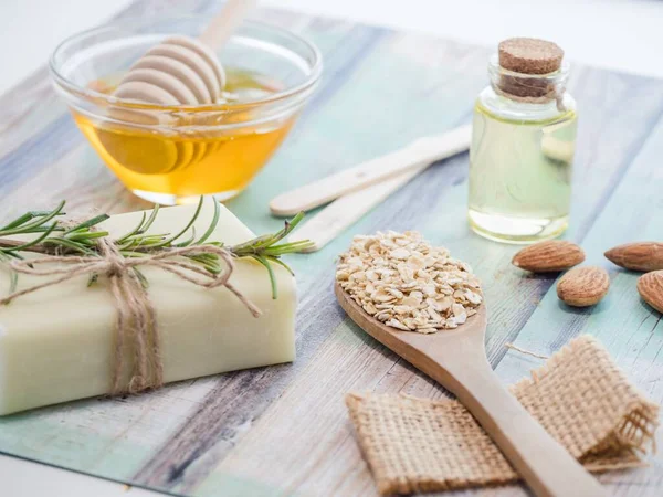 Primer Plano Ingredientes Naturales Del Producto Para Cuidado Piel Miel — Foto de Stock