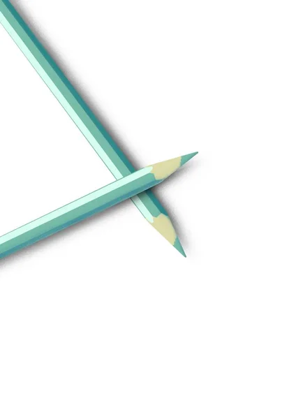 Vertical Closeup Shot Crossed Turquoise Pencils White Background — Stock Photo, Image