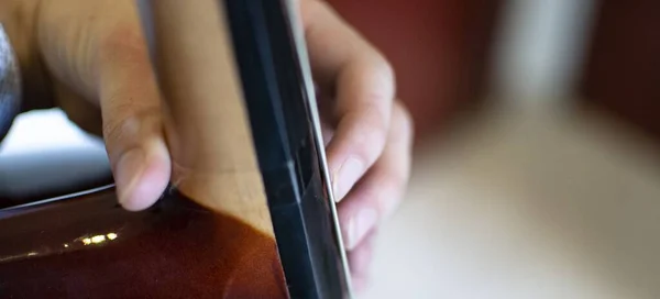 Selective Focus Shot Person Playing Cello Room — Stock Photo, Image