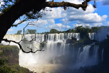The beautiful Iguazu Falls streaming down into the Iguaza River in Argentina clipart