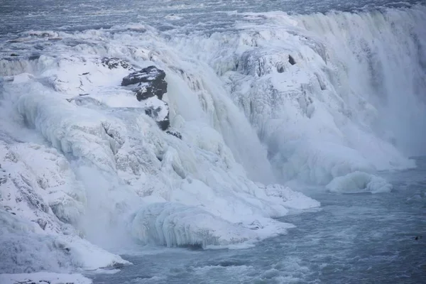 Zlanda Avrupa Daki Gullfoss Şelalesi Buz Karla Çevrilidir — Stok fotoğraf