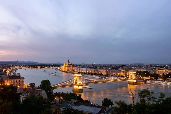 Flygfoto Över Fiskarbastionen Budapest Ungern Kvällen — Stockfoto