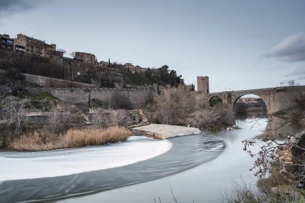 Roman Alcantara Ancient Arch Bridge Toledo Spain — Stock Photo, Image