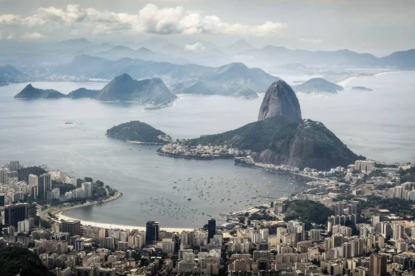 Flygbild Den Vackra Botafogo Beach Ligger Rio Brasilien Med Sugarloaf — Stockfoto