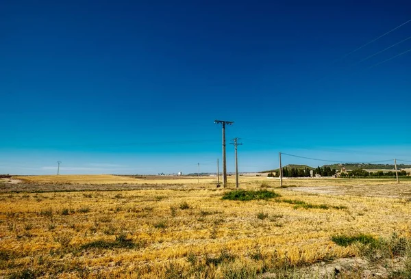 Krajina Záběru Suché Opuštěné Oblasti Pod Modrou Oblohou — Stock fotografie
