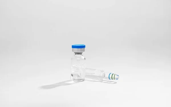 Closeup Vaccine Vials White Background Vaccine Medicine Protection Covid19 Coronavirus — Stock Photo, Image