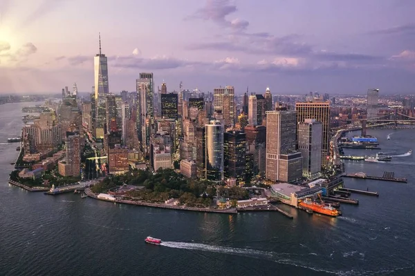 Vista Aerea New York Del Fiume Hudson Durante Tramonto — Foto Stock