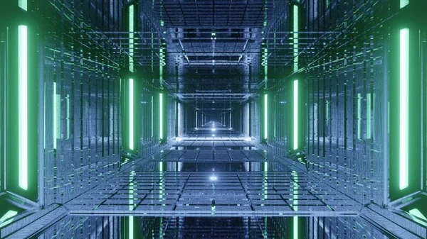 Futuristické Prostředí Osvětlené Zelenými Laserovými Světly — Stock fotografie