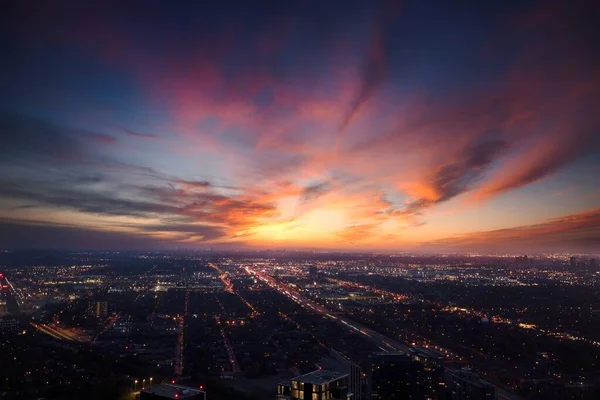 Une Vue Sur Toit Ciel Magnifique Sur Les Lumières Ville — Photo