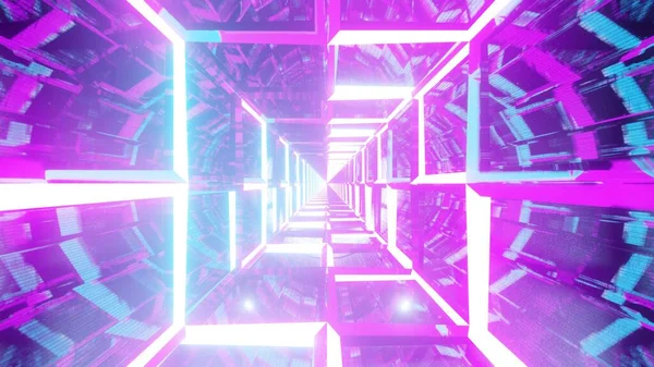 Een Weergave Van Kleurrijke Laserlichten Die Een Abstract Futuristisch Vierkant — Stockfoto