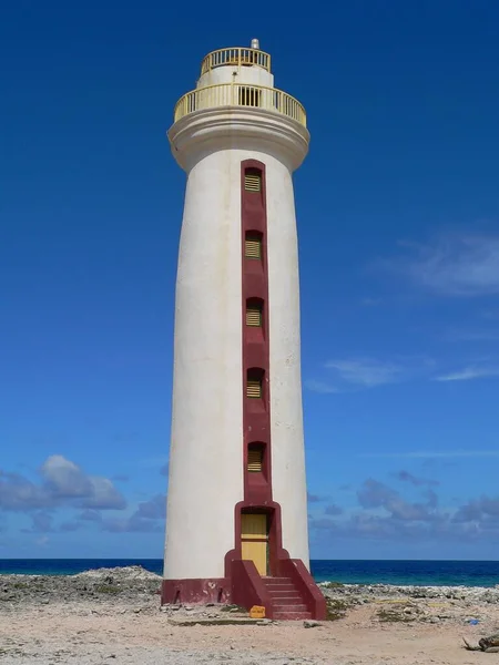 Vertical Shot White Lighthouse Beach Bonaire Island — Stock Photo, Image