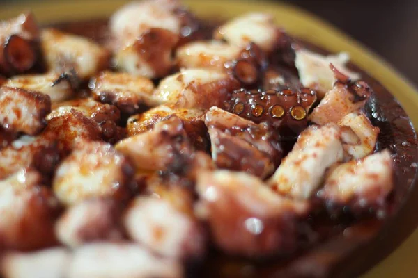 Primo Piano Gustosi Tentacoli Polpo Bar Tapas Spagna — Foto Stock