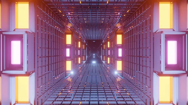 Lazer Işıklarıyla Aydınlatılmış Geleceksel Bir Koridor — Stok fotoğraf