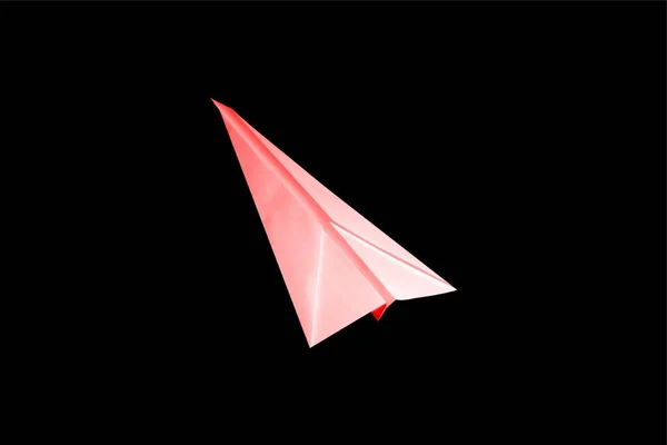 Ілюстрація Червоного Паперового Літака Ізольованого Чорному Тлі — стокове фото