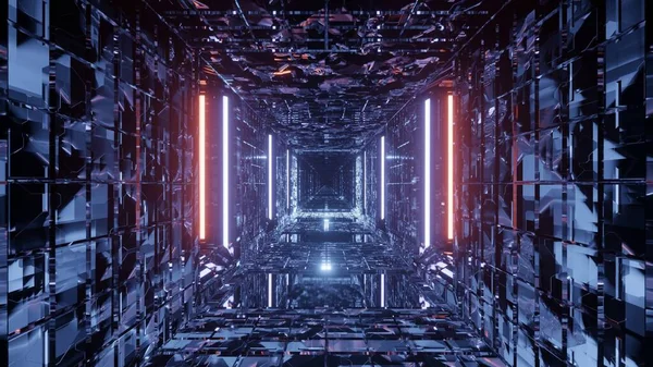 Abstrakt Futuristisk Korridor Bakgrund Med Glödande Vitt Och Orange Ljus — Stockfoto