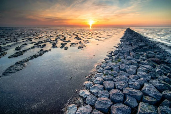 Dech Beroucí Výhled Bahnitou Pláň Waddenzee Během Odlivu Pod Úžasnou — Stock fotografie